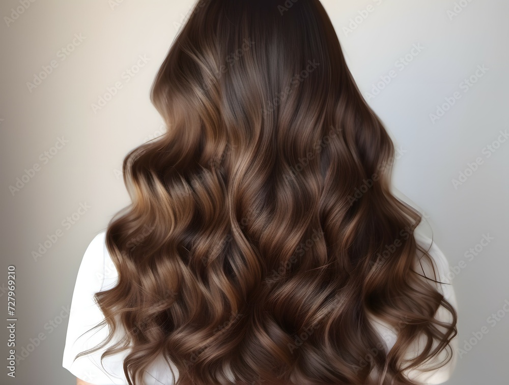 Rear view of a woman with long brown hair on white background Rear view of a woman with long brown hair on white background