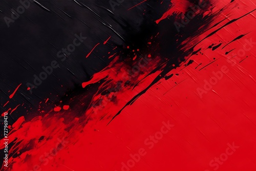 A red painting of a black and red ink with a red background. 