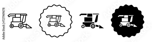 Combine harvester set in black and white color. Combine harvester simple flat icon vector