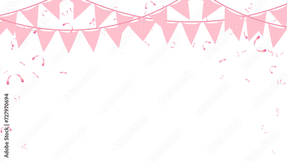 Frame triangle pennants chain and confetti for Valentine party color concept