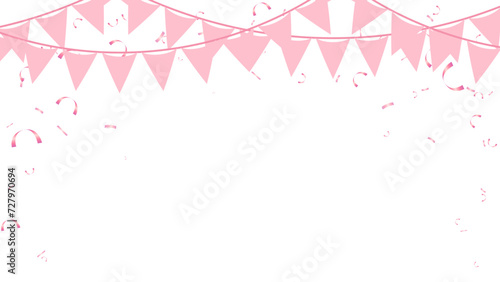 Frame triangle pennants chain and confetti for Valentine party color concept