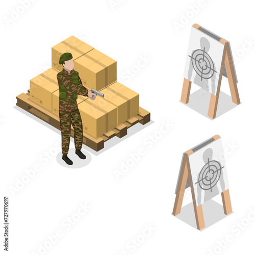 3D Isometric Flat Vector Illustration of Millitary Force, Professional Warriors. Item 2