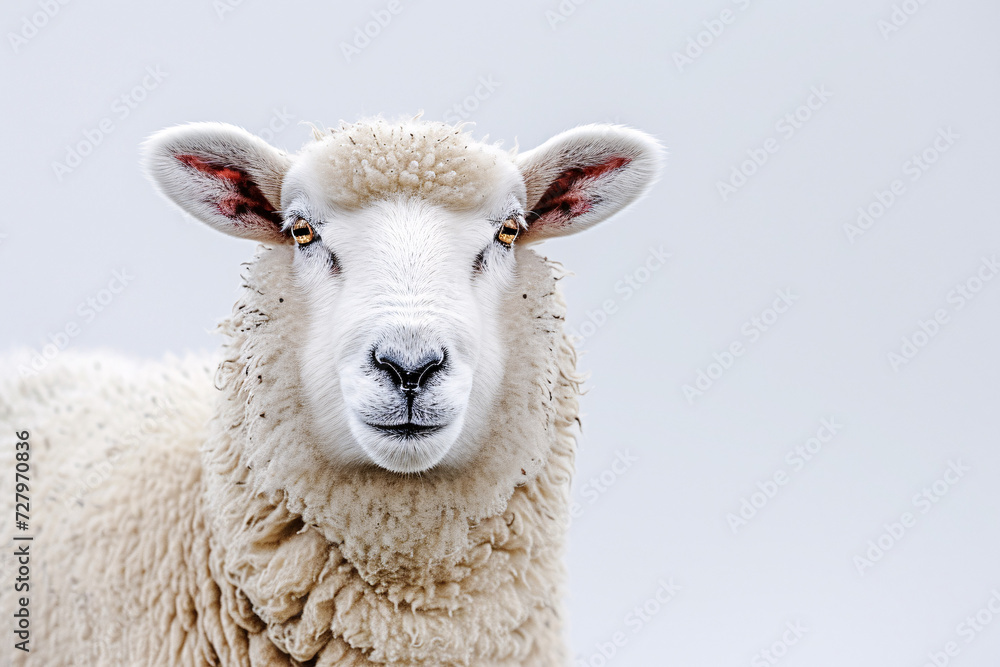 white sheep looking forward with a plain background white sheep looking forward with a plain background