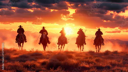Cinematic Cowboys in Full Gallop  A Vibrant Display