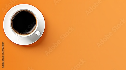 Coffee in an white cup on orange background, Happy yellow day concept