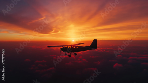 Skybound Majesty: Airplane Soaring at Sunrise