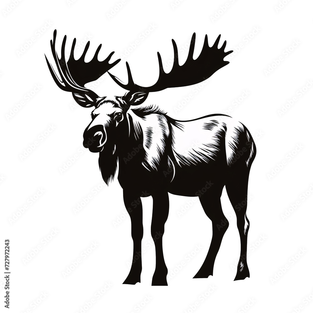 a black and white drawing of a moose