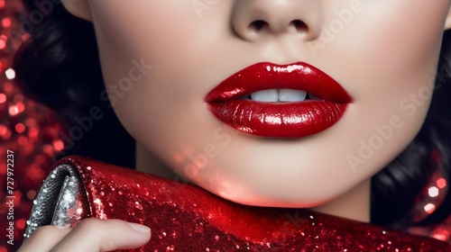 Close up juicy red lips. Generative AI