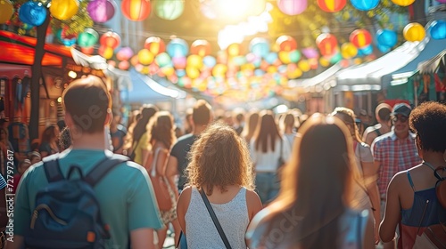 Happy people at a street festival.