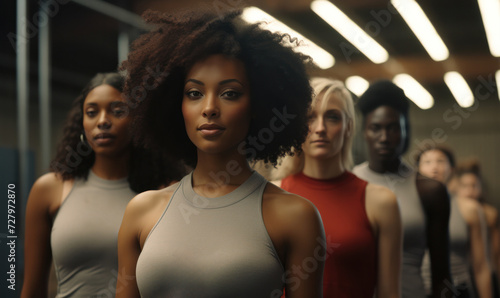 An African American woman is working out with friends in the gym, generative AI