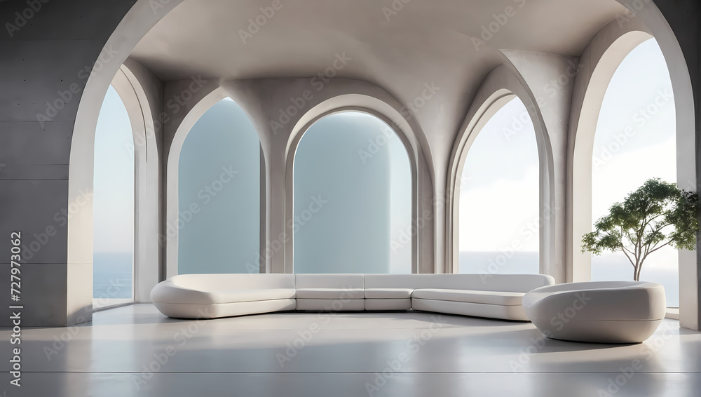 Clean and simple 3D arches with a sleek concrete backdrop.