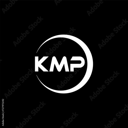 KMP letter logo design with black background in illustrator, cube logo, vector logo, modern alphabet font overlap style. calligraphy designs for logo, Poster, Invitation, etc.