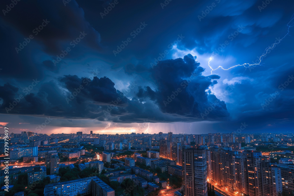 Fototapeta premium Nocturnal Lightning Show Over Metropolis