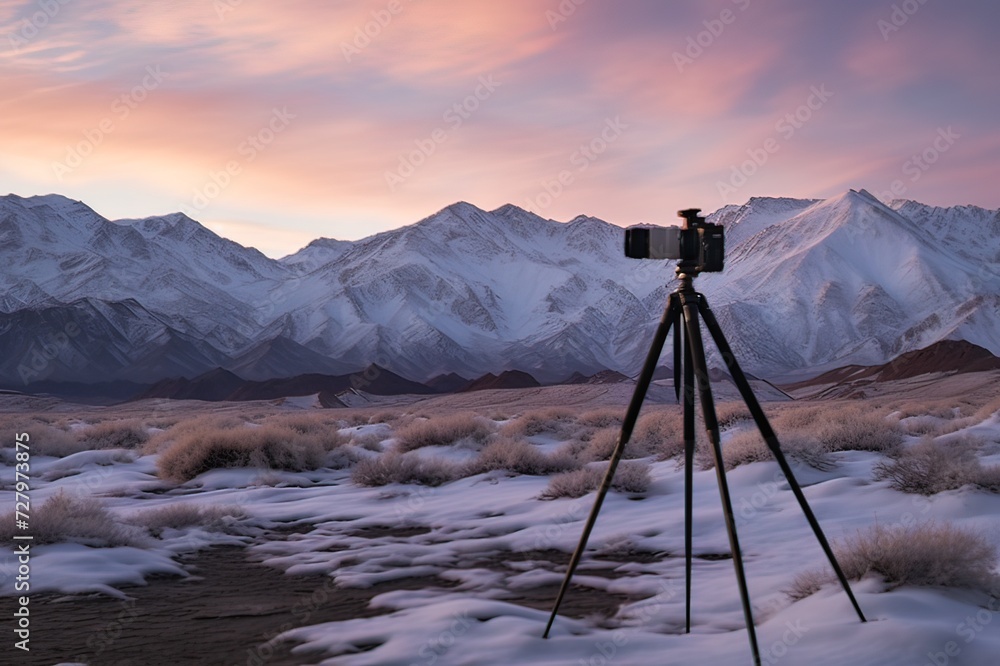 Capturing the Dawn over Snow-Capped Mountains on Camera