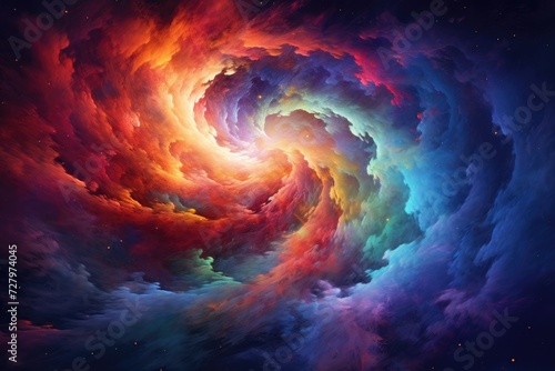 A stunning and captivating display of natures beauty, featuring a colorful swirl in the sky, Mystical, swirling colors forming a depiction of an abstract nebula, AI Generated