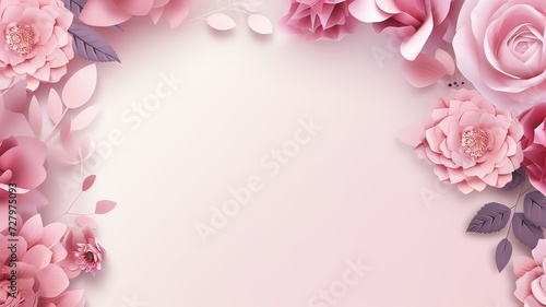 Horizontal photo blush blossom frame - elegant floral background. Copy space. Tradition, culture. © Ametz