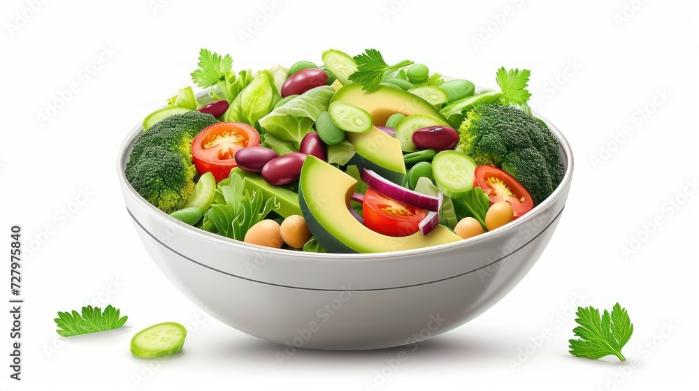 A fresh and vibrant bowl of salad, brimming with wholesome ingredients like avocado, beans, cabbage, and broccoli, offering a feast for the senses A fresh and vibrant bowl of salad, brimming with wholesome ingredients like avocado, beans, cabbage, and broccoli, offering a feast for the senses