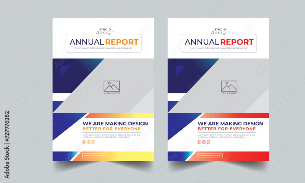 modern annual report cover, Business annual report template design with 2 color style layout
