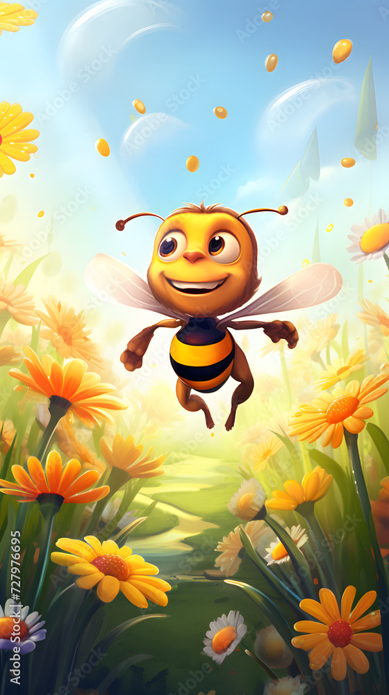 Cartoon Bee, bee with a smiile, cool cartoon bee, funny bee illustrated Cartoon Bee, bee with a smiile, cool cartoon bee, funny bee illustrated