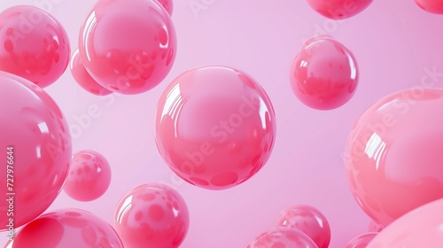 3d rendering of pink balls floating in the air on a pink background. 
