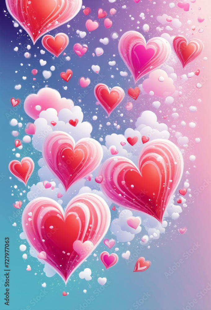 Romantic Background With Hearts Balloons and Clouds Valentines Day Cards and Posters Generative IA