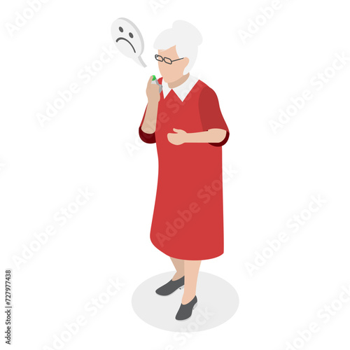 3D Isometric Flat Vector Illustration of Asthma, Patient Suffering From Allergic Respiratory Disease. Item 4