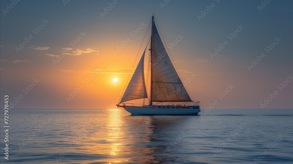 Sailboat in the Ocean at Sunset