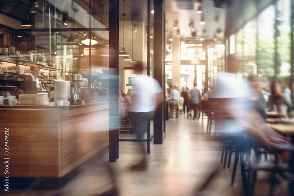 Blurred Motion of people in restaurant or coffee shop background