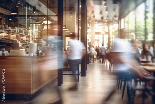 Blurred Motion of people in restaurant or coffee shop background