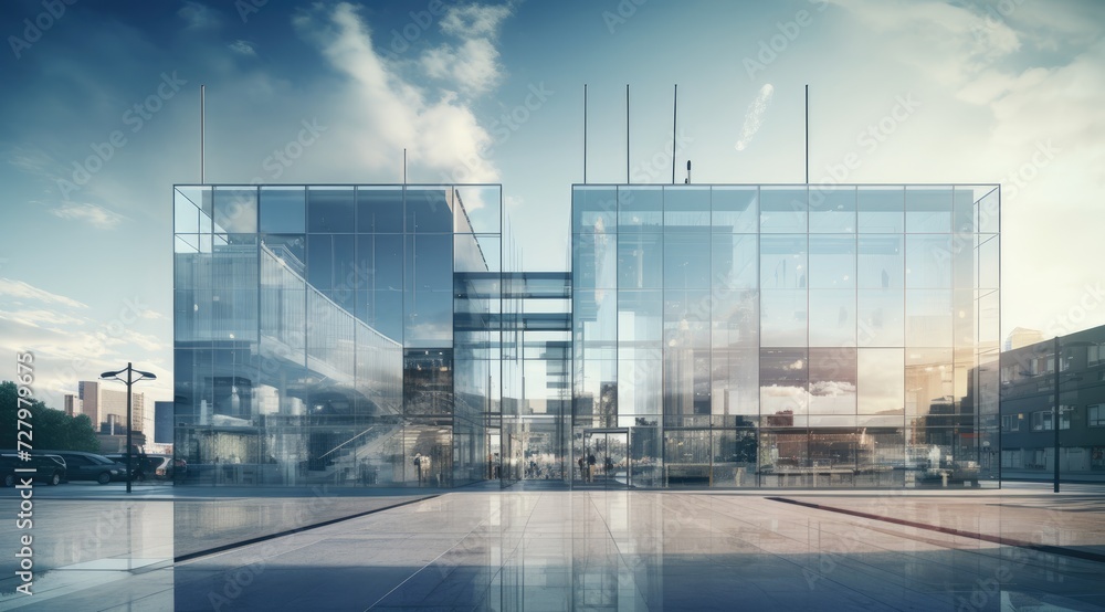 building with glass view to interior design