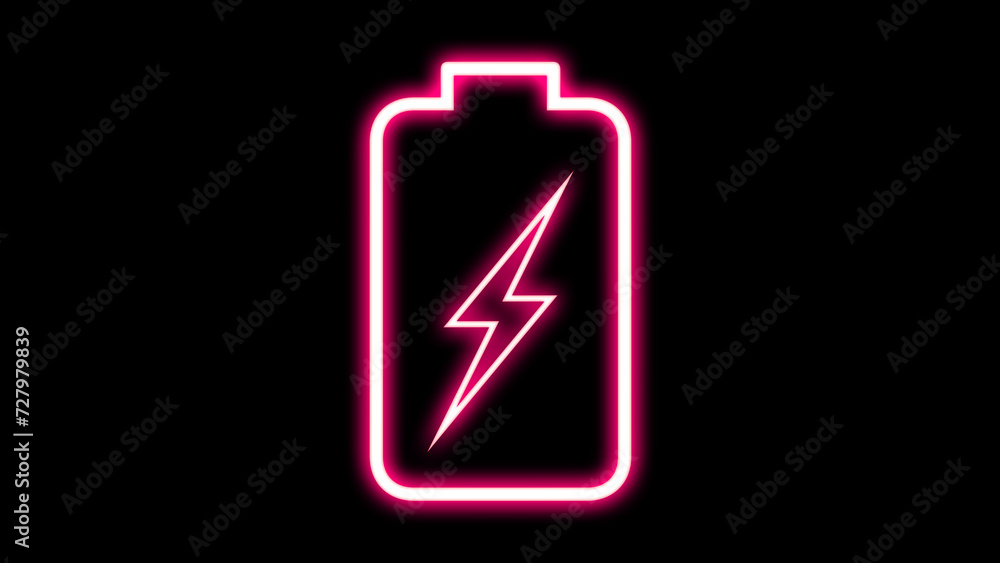 Neon charger icon. Glowing green and purple neon line Battery icon Neon charger icon. Glowing green and purple neon line Battery icon