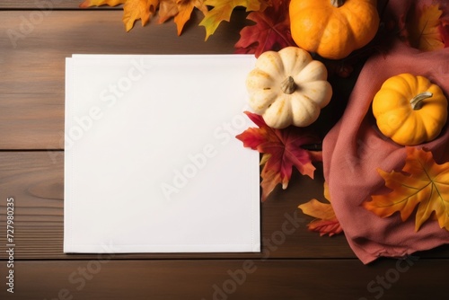 Autumn blank canvas mockup for artwork  poster frame. Thanksgiving day card mockup  DIY invitation  holidays preparation and creativity layout  canvas template  top view  flat lay