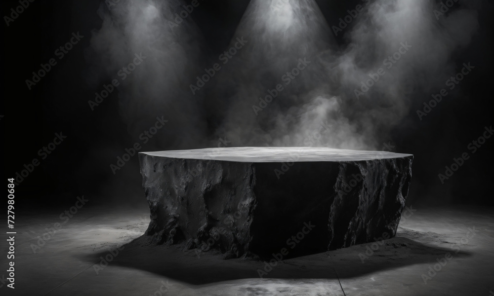 Mystical Atmosphere, Smoking Cauldron on Dark Stage, Halloween, Magic, Black and White product