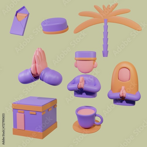 Set of 3D Assets Ramadhan Moslem Muslim 