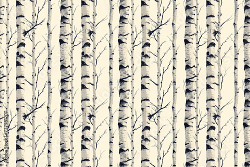 Illustrated birch tree seamless pattern