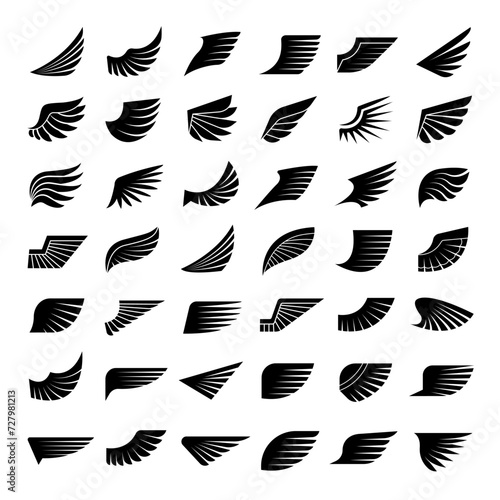 Wings. Symbols of aviation or pilot emblems recent vector stylized wings collection