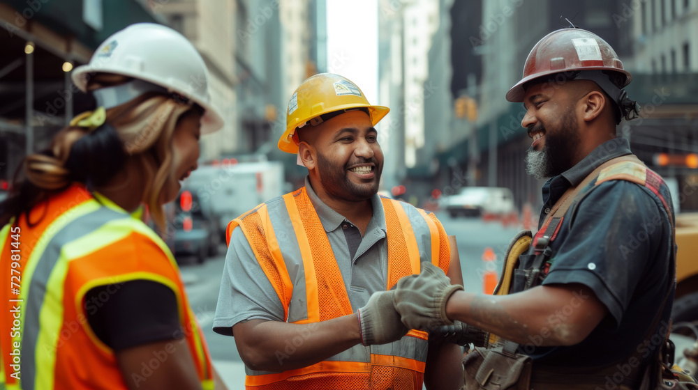 Solidarity and Teamwork on Construction Site.
Construction workers shaking hands, affirming teamwork. Solidarity and Teamwork on Construction Site.
Construction workers shaking hands, affirming teamwork.