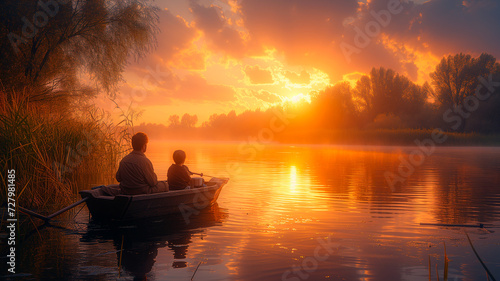 Peaceful Fishing Trip - Father and Son at Lake Dawn