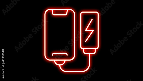 Neon charger icon. Glowing green and purple neon line Battery icon