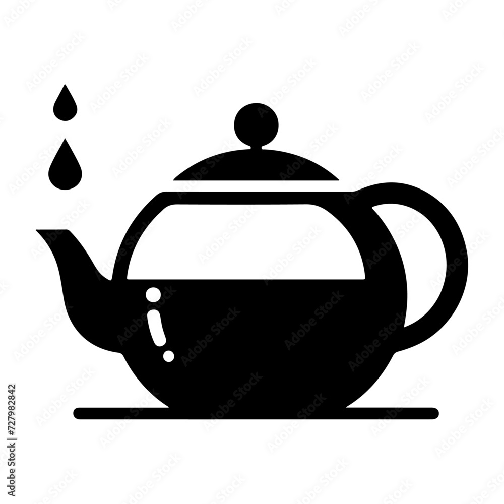 tea kettle vector icon with cup silhouette, black color silhouette