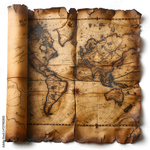 Lost treasure maps and quests isolated on white background, photo, png 