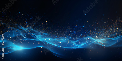 Blue abstract background with glowing particles. Futuristic technology background