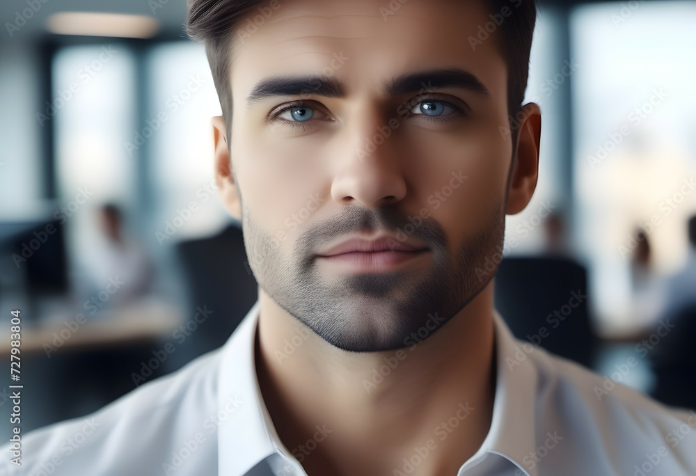 Businessman portrait that has some blue eyes wearing a shirt at the office Businessman portrait that has some blue eyes wearing a shirt at the office