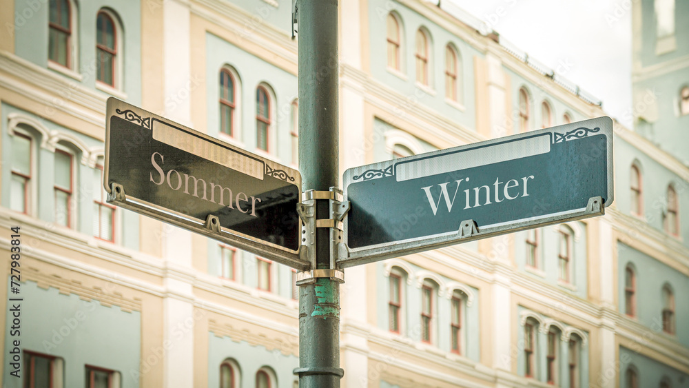 Signposts the direct way to winter versus summer