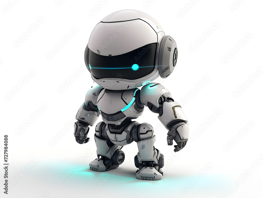 Chibi-Style Robot Illustration: Concept of Modern Technology, Intricate Designing, and the Future of Robotics - A Metallic Surface Robot with Blue Glow and Articulated Joints Chibi-Style Robot Illustration: Concept of Modern Technology, Intricate Designing, and the Future of Robotics - A Metallic Surface Robot with Blue Glow and Articulated Joints