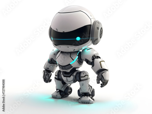 Chibi-Style Robot Illustration: Concept of Modern Technology, Intricate Designing, and the Future of Robotics - A Metallic Surface Robot with Blue Glow and Articulated Joints