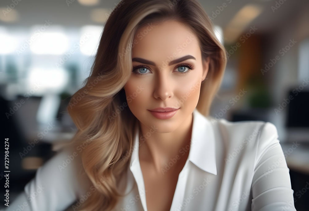 Fototapeta premium Blonde executive woman in a white shirt