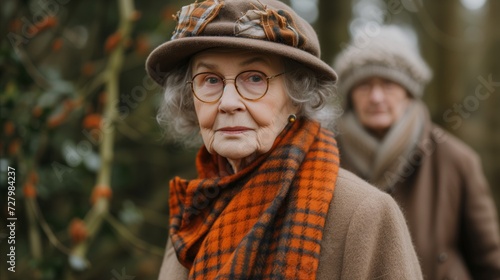 Elderly Woman in Hat and Scarf
