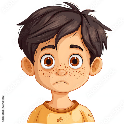 A child with a chickenpox spot isolated on white background, cartoon style, png
