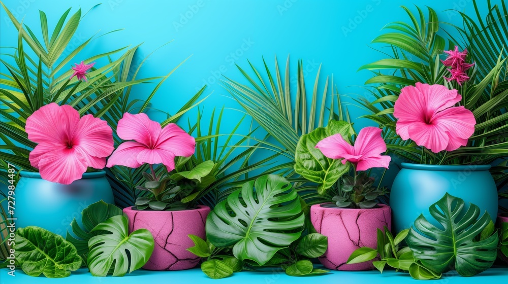 Obraz premium Group of Potted Plants With Pink Flowers